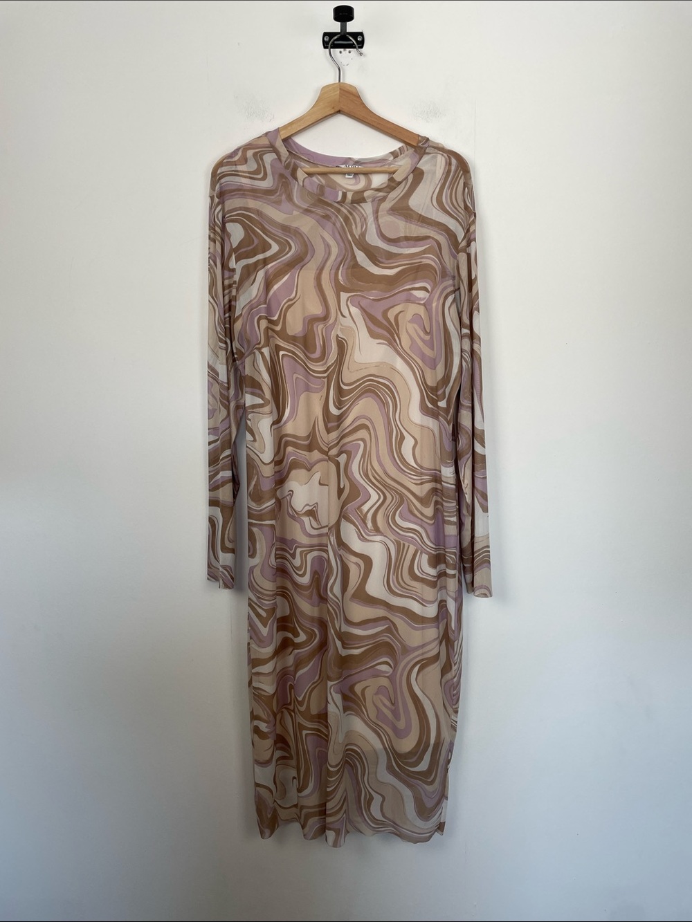 AFRM Loaf Mesh Long-Sleeve Swirl Print Bodycon 2 Piece Dress in Beige and Pink